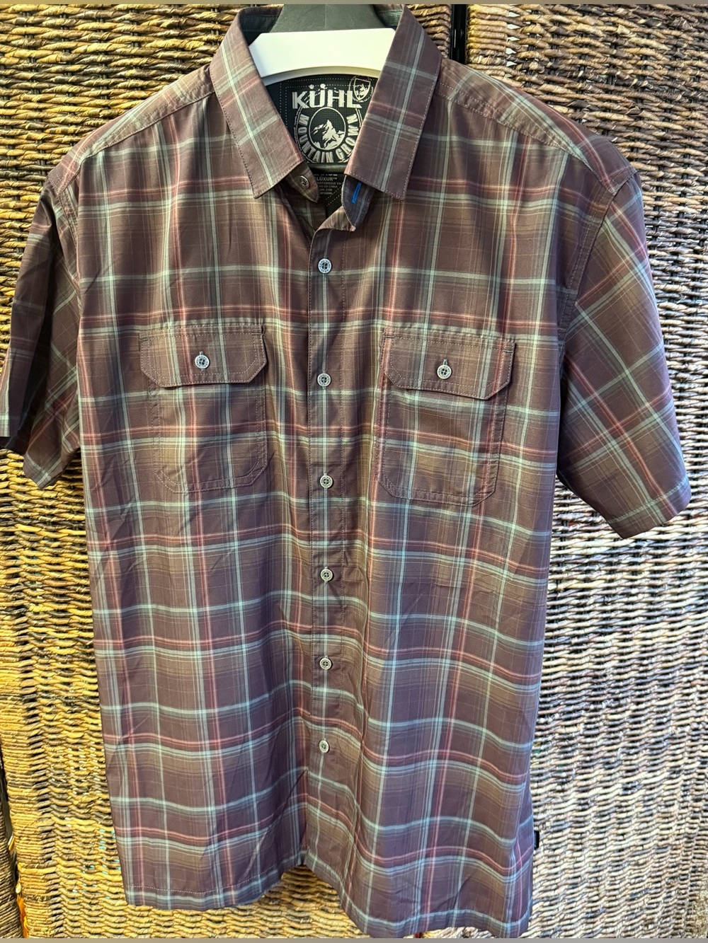 Kuhl-Men’s Short-Sleeve Plaid Shirt in Burgundy-Large
